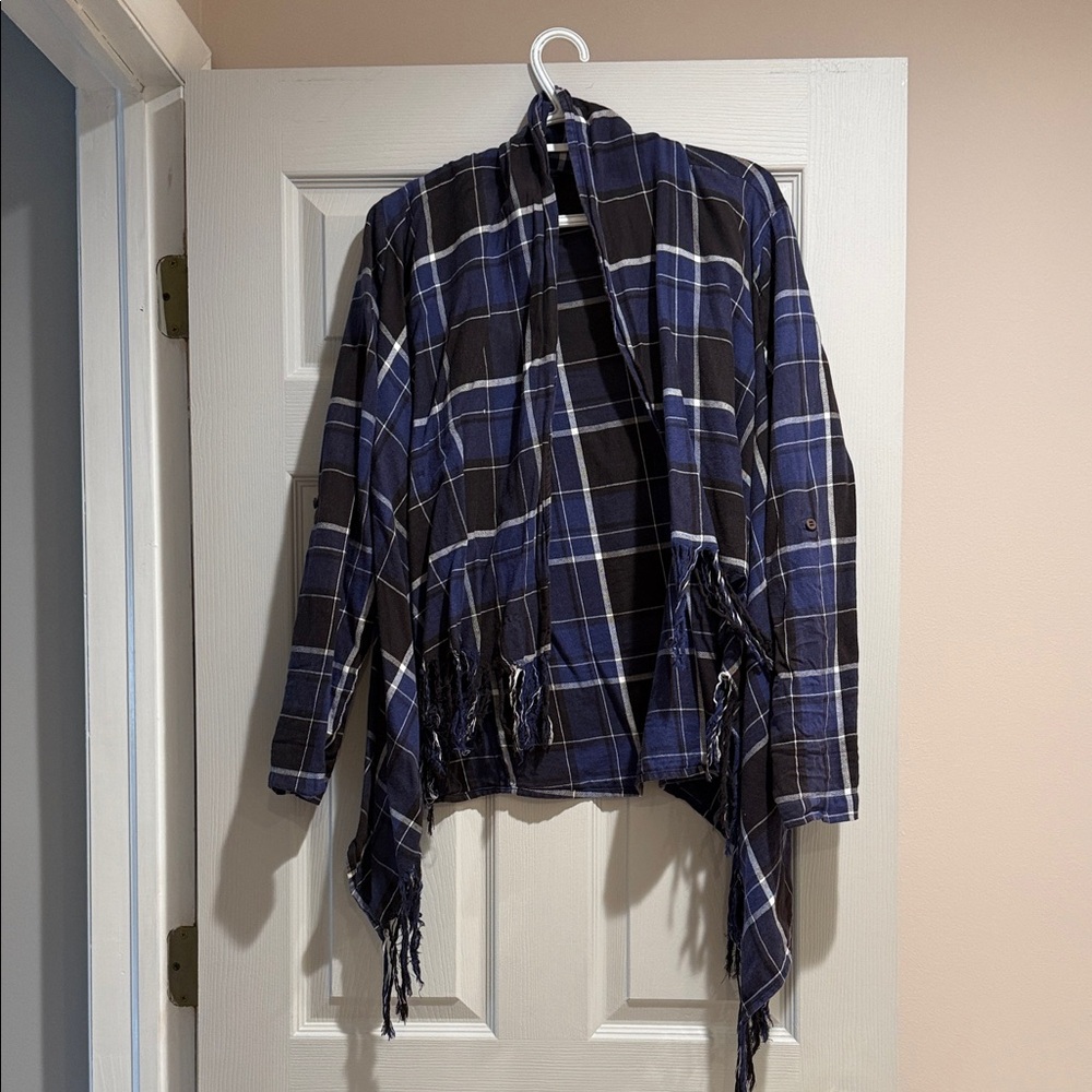Plaid Fringe Cardigan